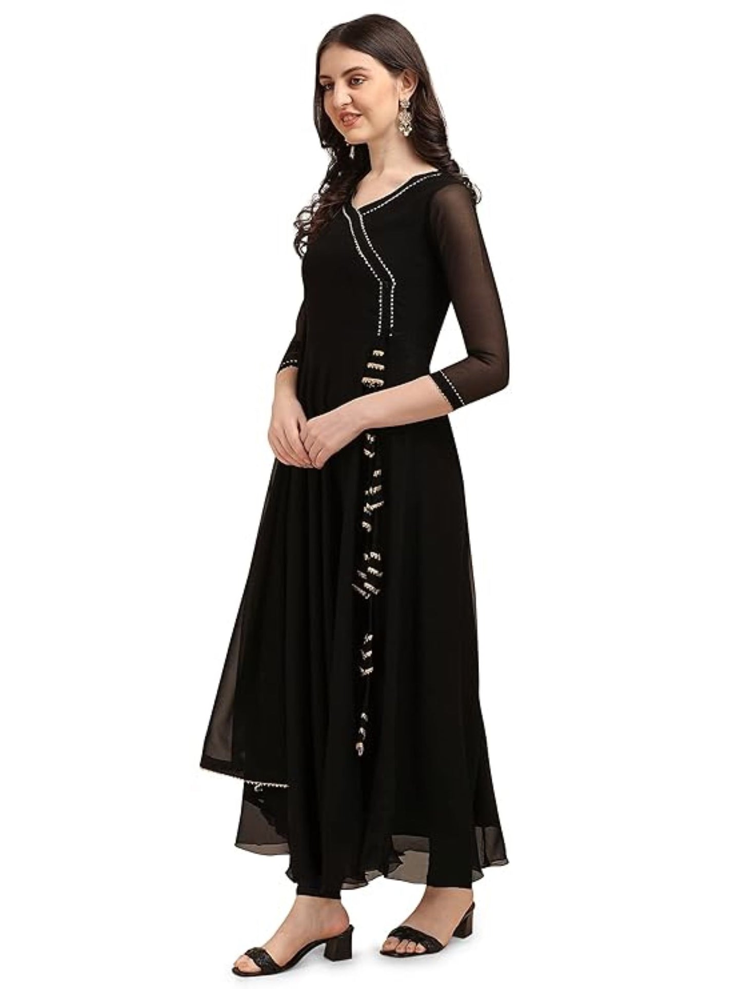 Estationeryhouse Women's Georgette Anarkali Kurta Kurti with Dupatta (Bottoms not included)