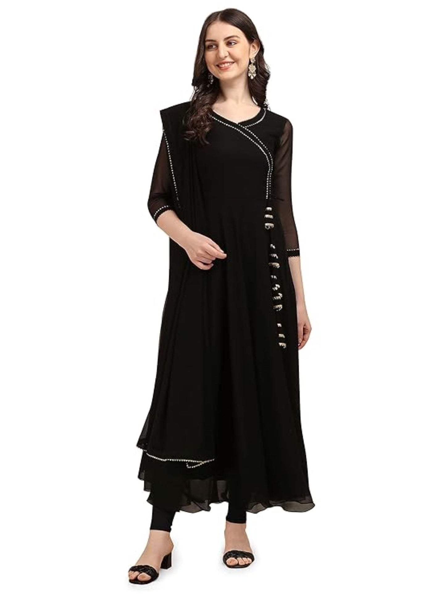 Estationeryhouse Women's Georgette Anarkali Kurta Kurti with Dupatta (Bottoms not included)