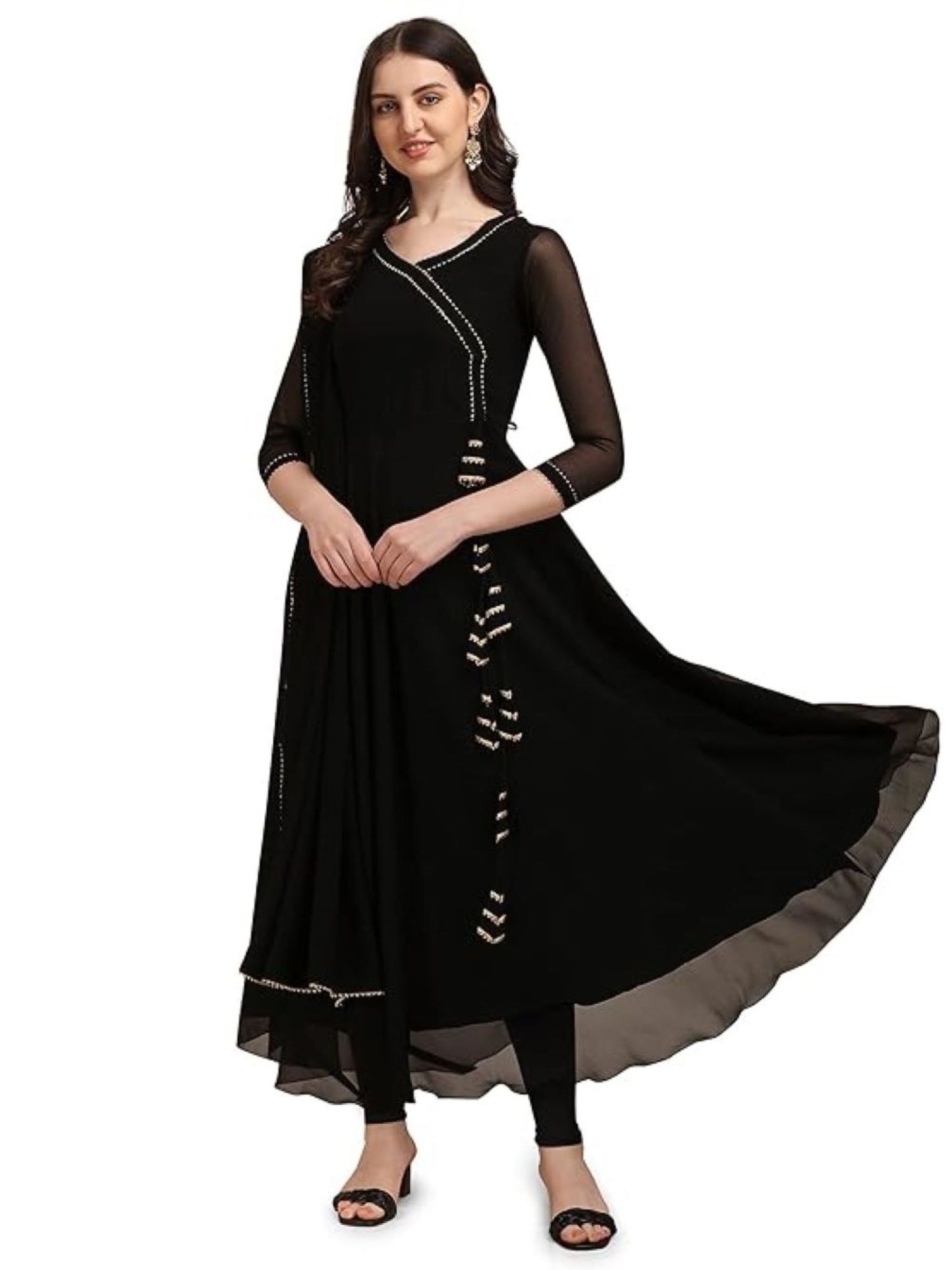 Estationeryhouse Women's Georgette Anarkali Kurta Kurti with Dupatta (Bottoms not included)