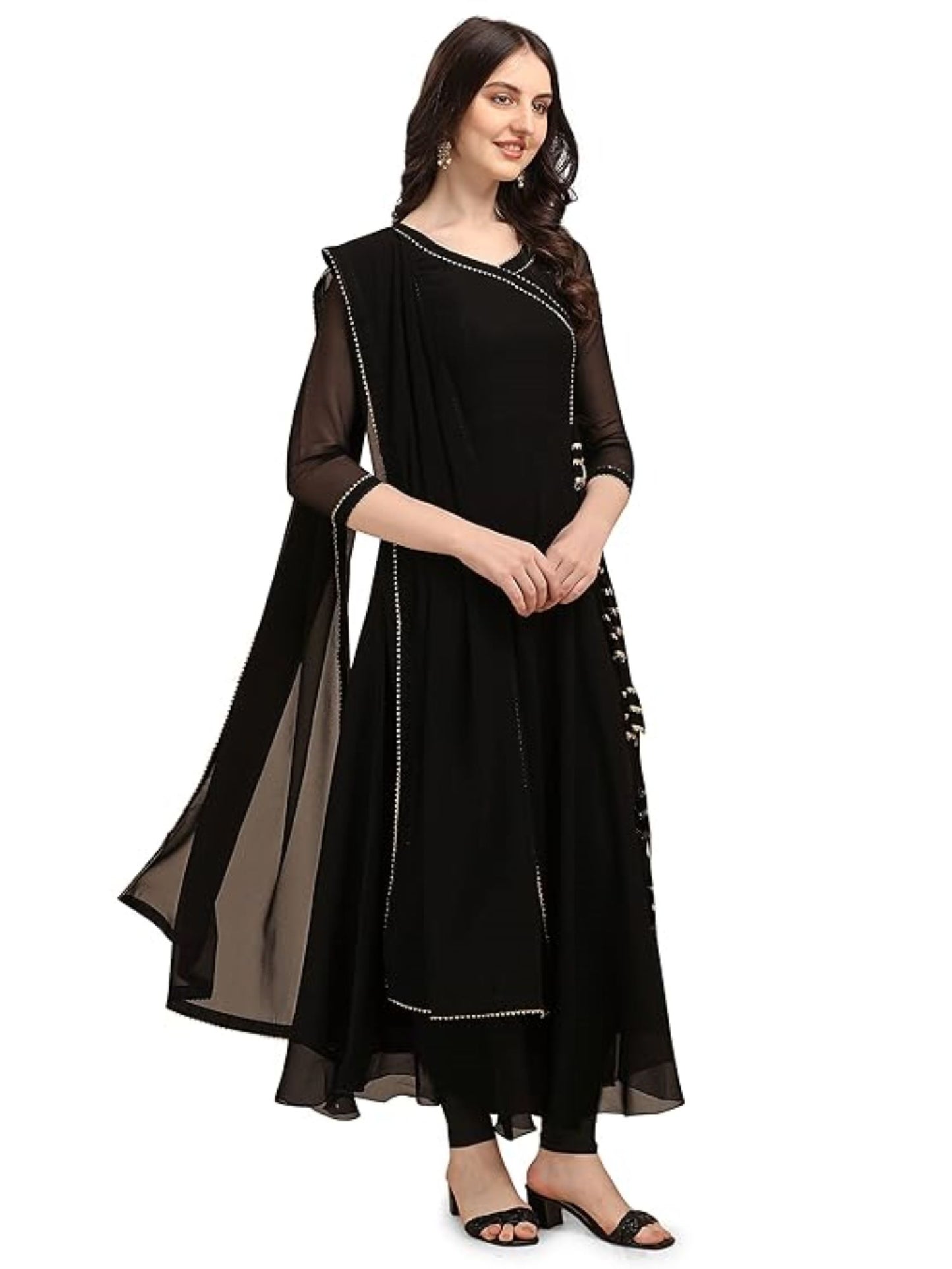 Estationeryhouse Women's Georgette Anarkali Kurta Kurti with Dupatta (Bottoms not included)