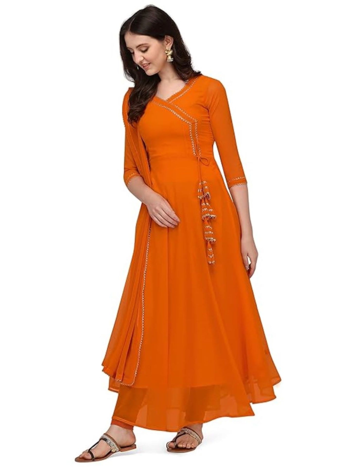 Estationeryhouse Women's Georgette Anarkali Kurta Kurti with Dupatta (Bottoms not included)