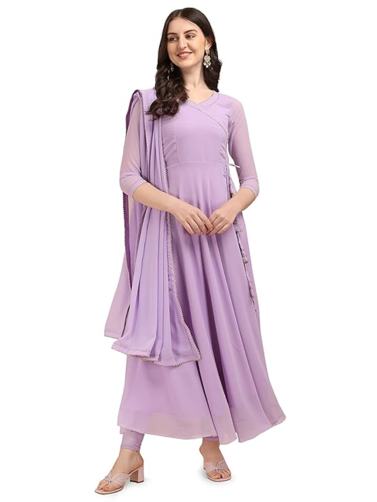 Estationeryhouse Women's Georgette Anarkali Kurta Kurti with Dupatta (Bottoms not included)