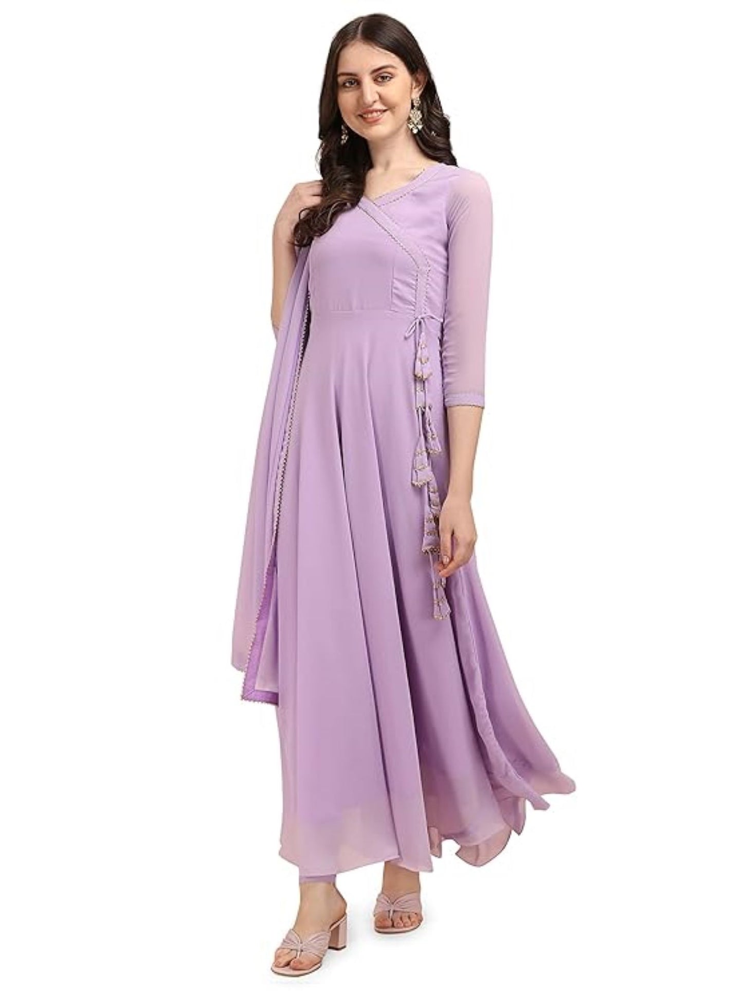 Estationeryhouse Women's Georgette Anarkali Kurta Kurti with Dupatta (Bottoms not included)