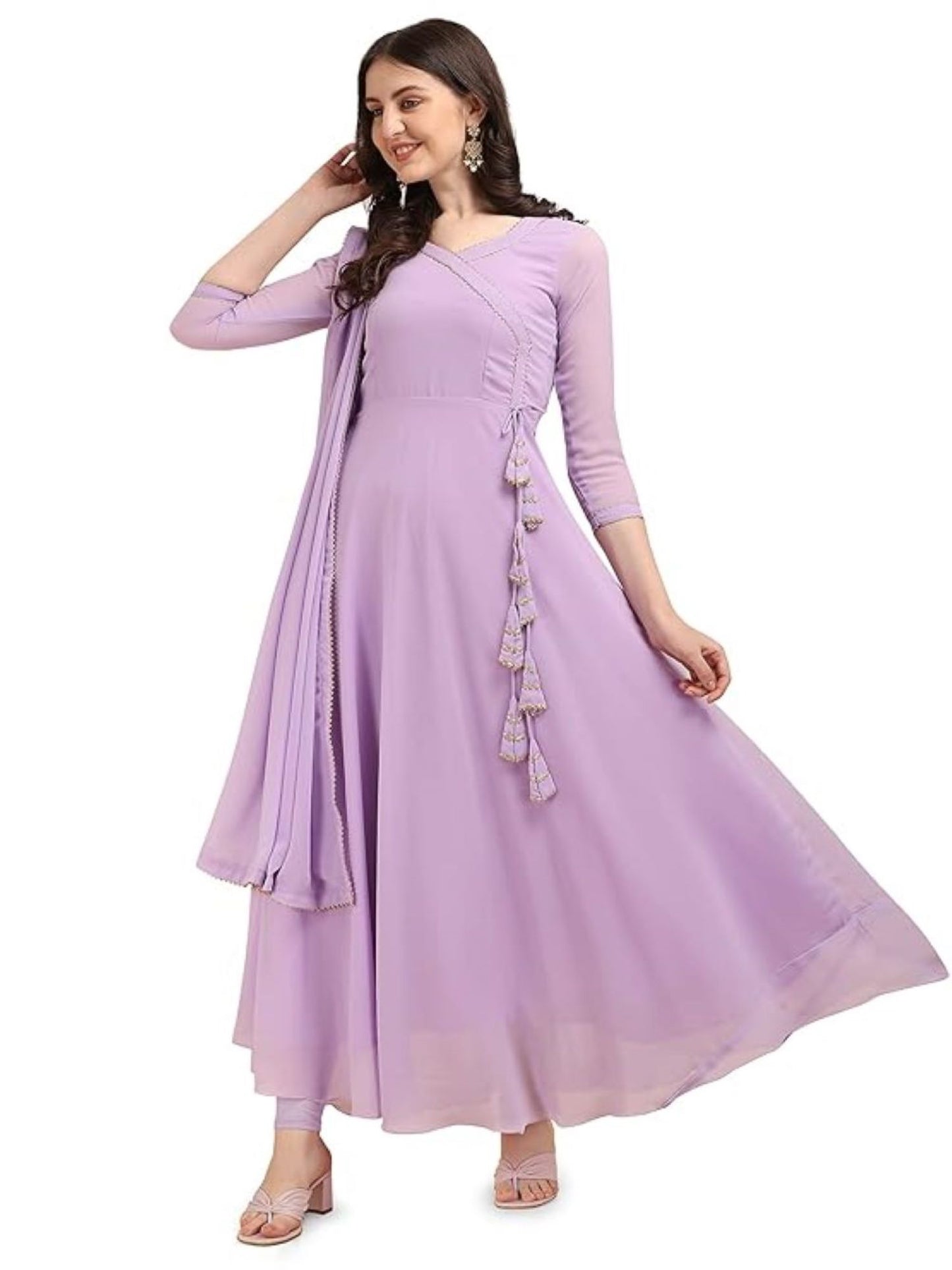 Estationeryhouse Women's Georgette Anarkali Kurta Kurti with Dupatta (Bottoms not included)