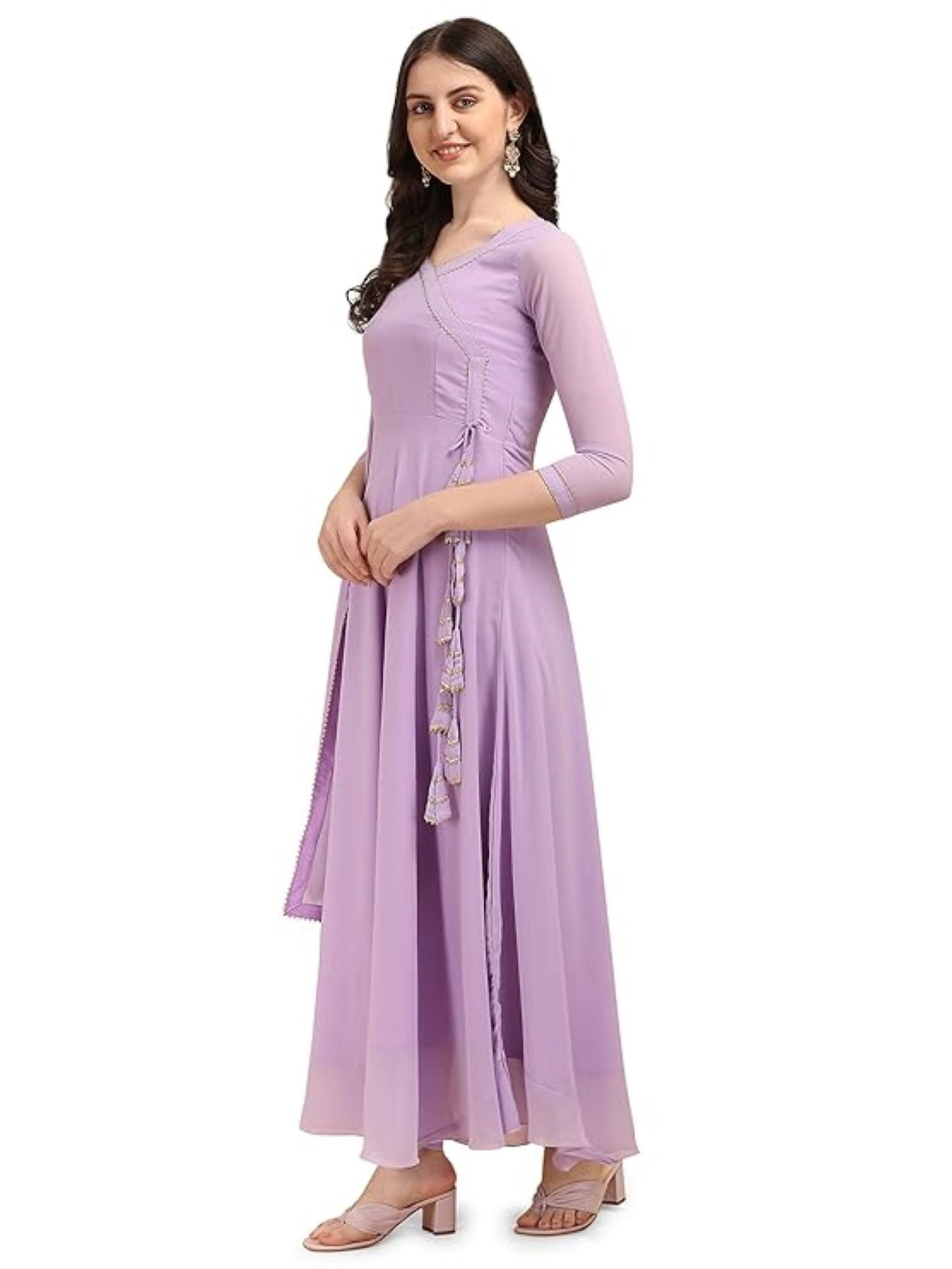 Estationeryhouse Women's Georgette Anarkali Kurta Kurti with Dupatta (Bottoms not included)