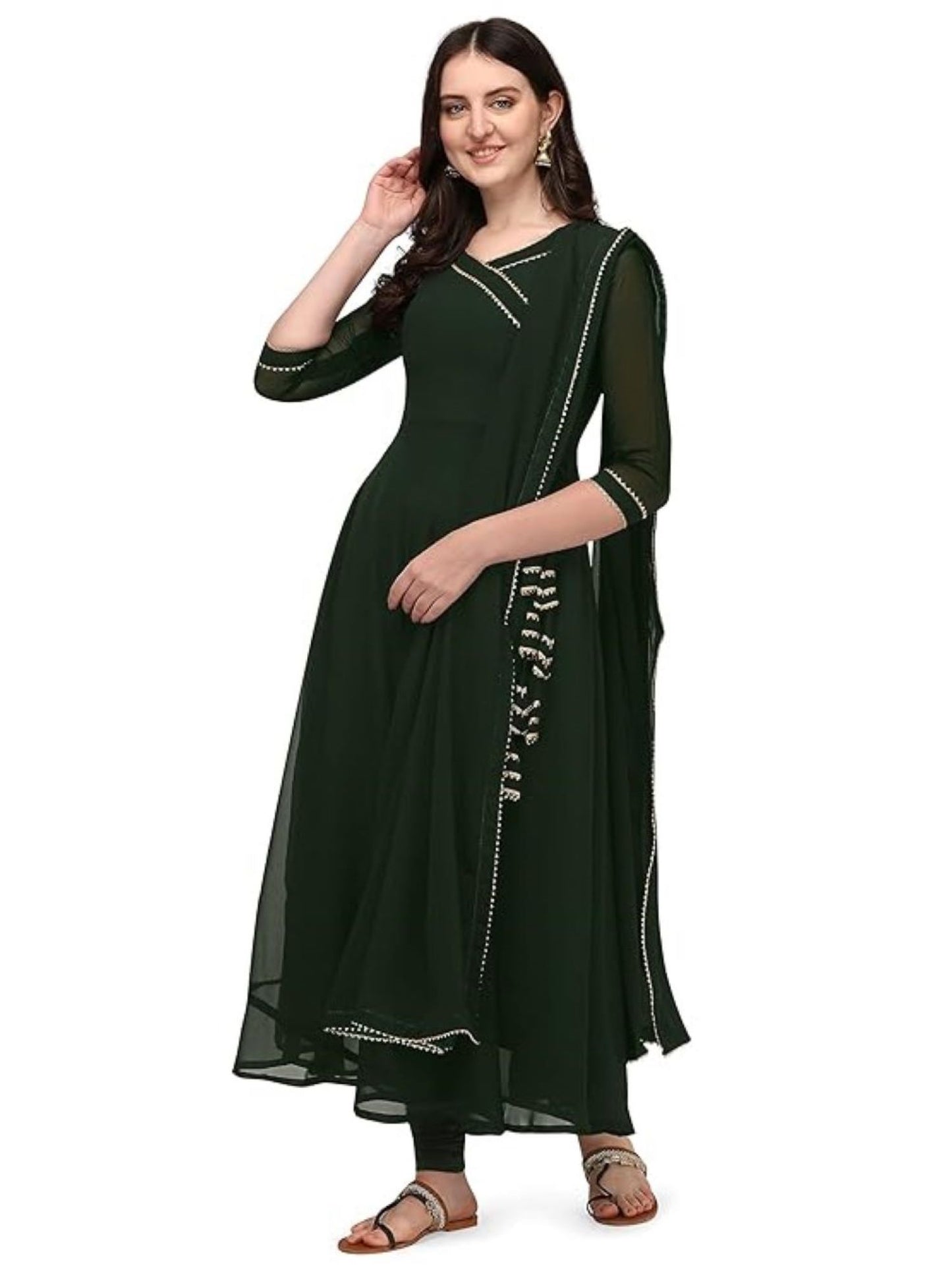 Estationeryhouse Women's Georgette Anarkali Kurta Kurti with Dupatta (Bottoms not included)