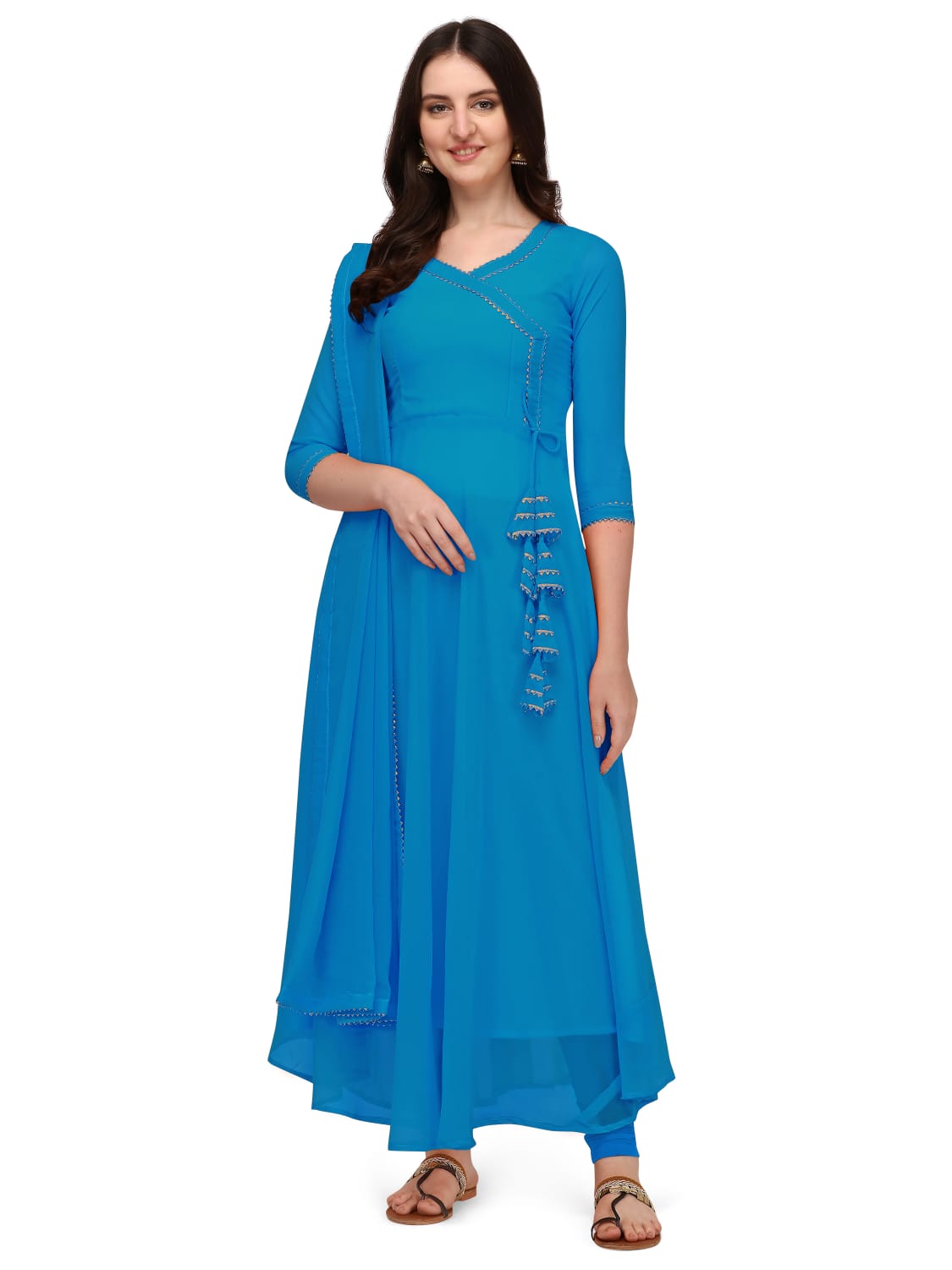 Estationeryhouse Women's Georgette Anarkali Kurta Kurti with Dupatta (Bottoms not included)