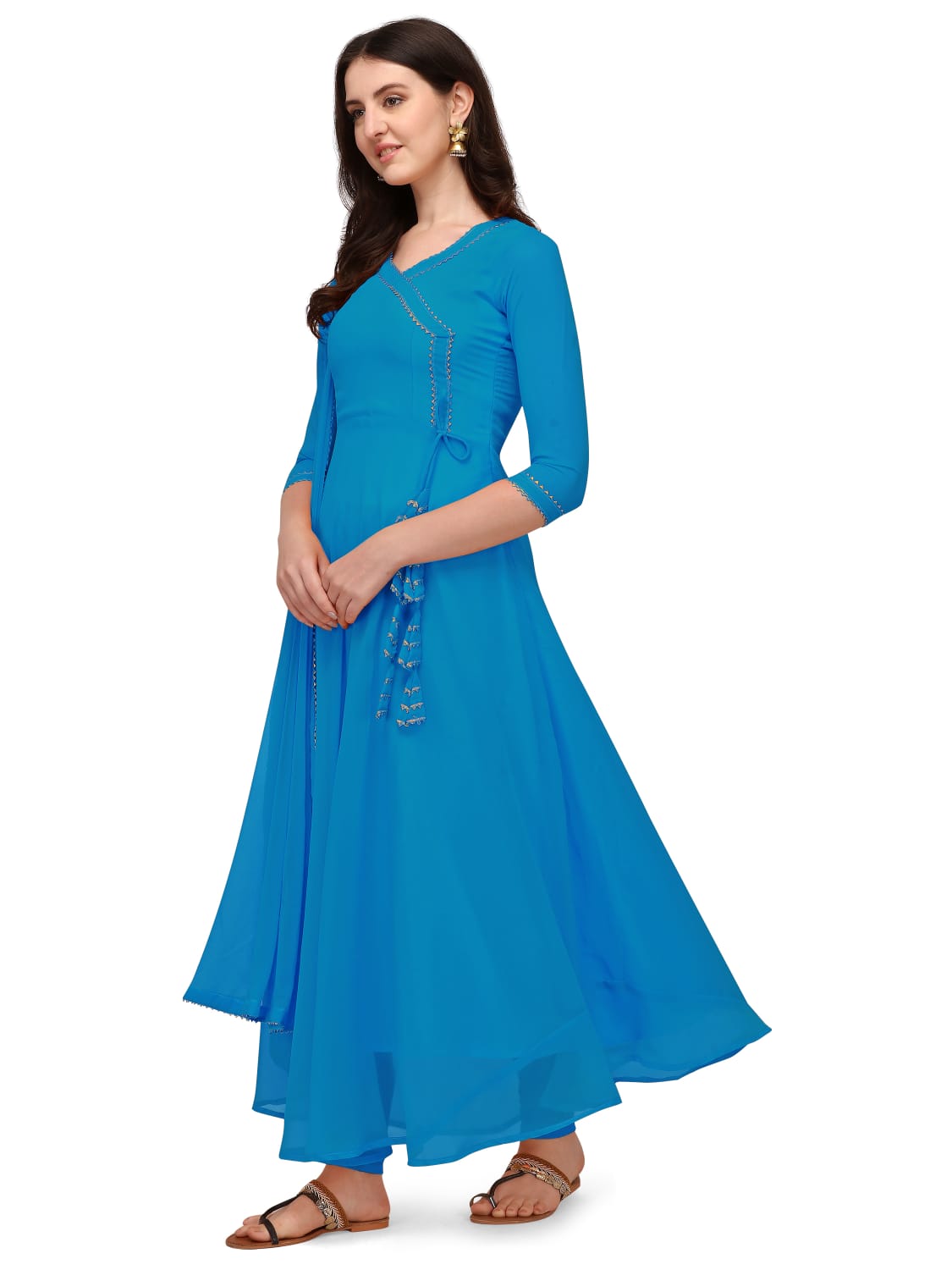 Estationeryhouse Women's Georgette Anarkali Kurta Kurti with Dupatta (Bottoms not included)