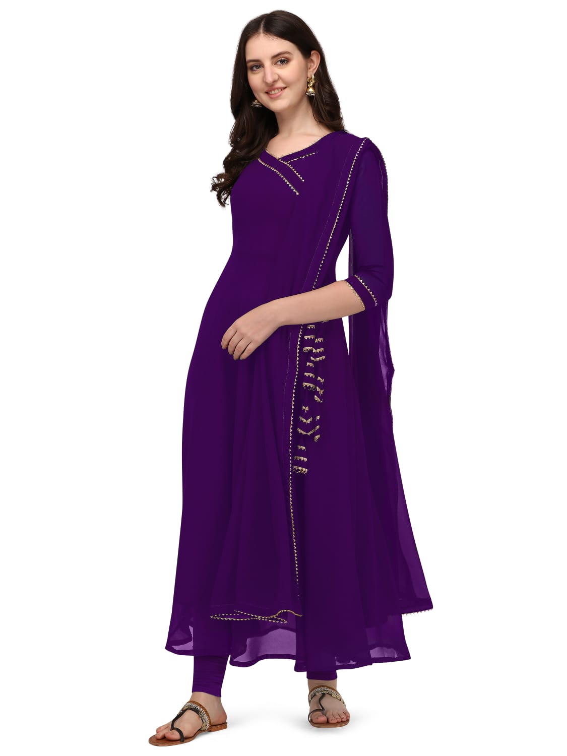 Estationeryhouse Women's Georgette Anarkali Kurta Kurti with Dupatta (Bottoms not included)