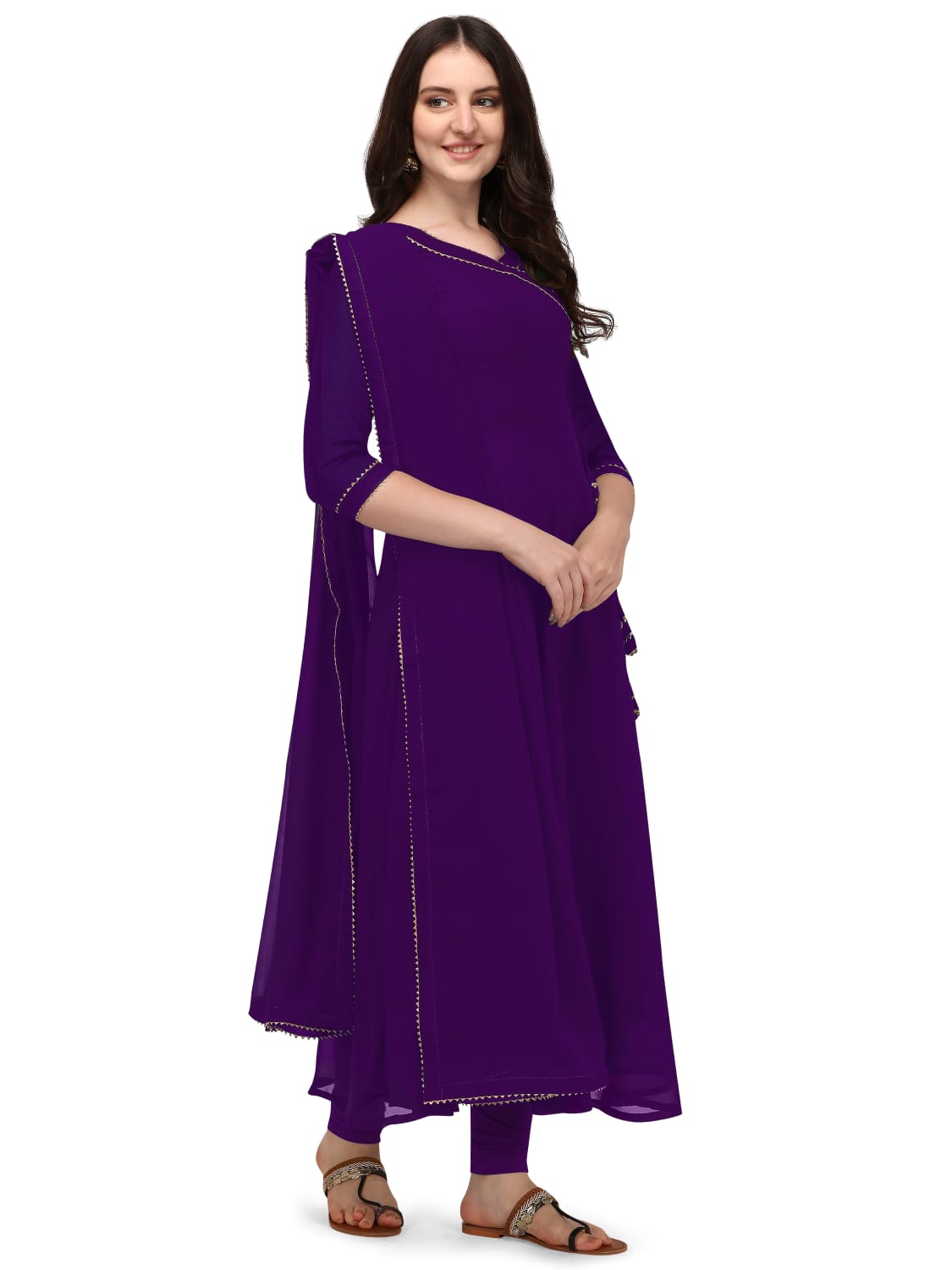 Estationeryhouse Women's Georgette Anarkali Kurta Kurti with Dupatta (Bottoms not included)