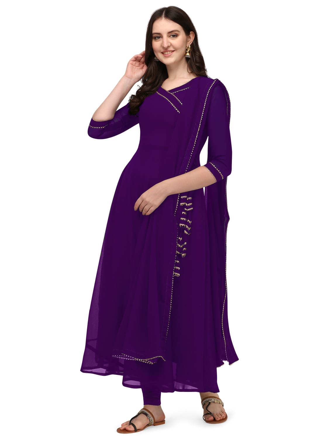 Estationeryhouse Women's Georgette Anarkali Kurta Kurti with Dupatta (Bottoms not included)