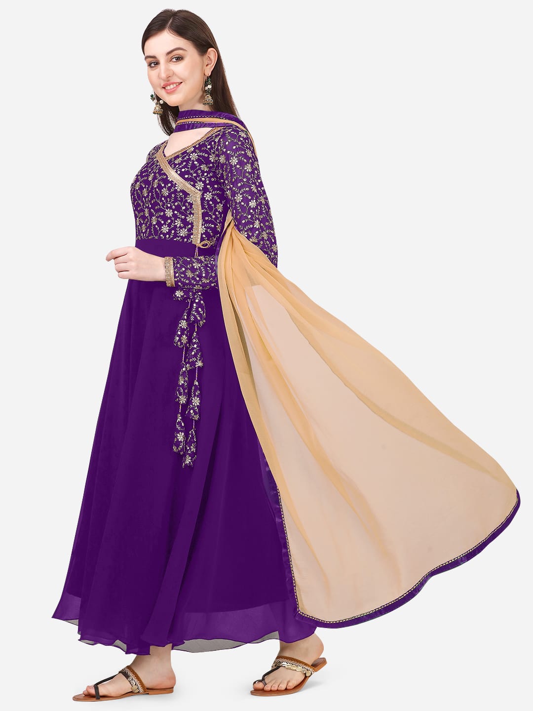 Estationeryhouse Women's Georgette Anarkali Kurta Kurti with Heavy Embroidery with contrast Dupatta (Bottoms not included)