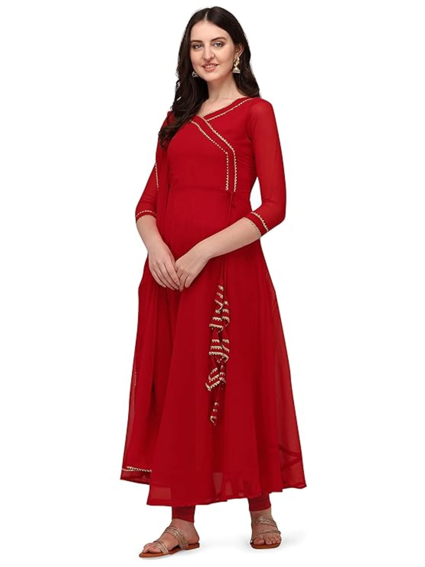 Estationeryhouse Women's Georgette Anarkali Kurta Kurti with Dupatta (Bottoms not included)