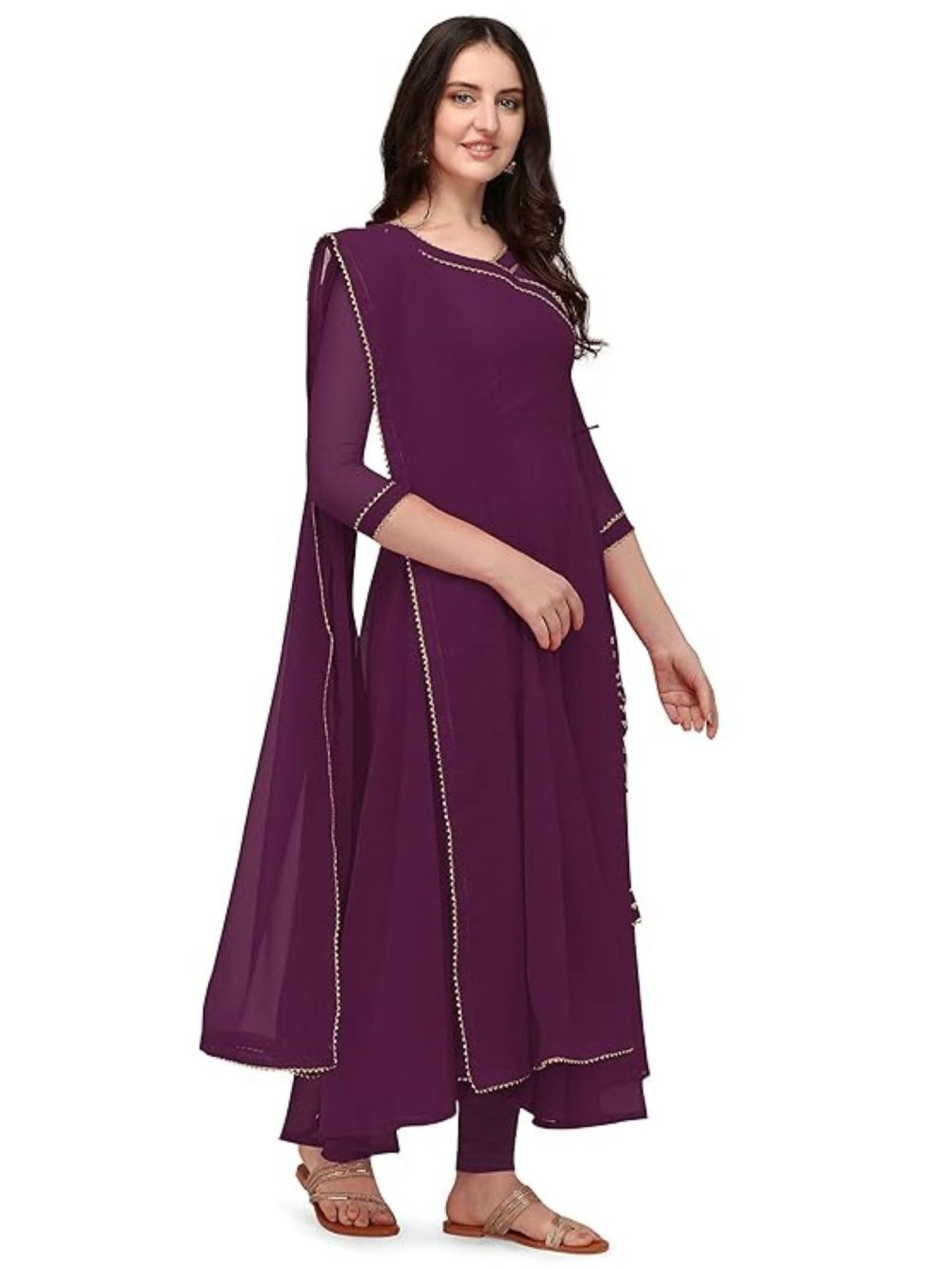 Estationeryhouse Women's Georgette Anarkali Kurta Kurti with Dupatta (Bottoms not included)