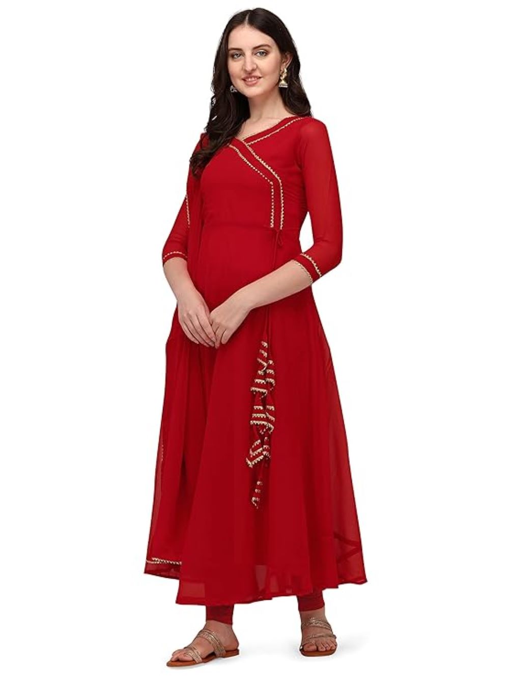 Estationeryhouse Women's Georgette Anarkali Kurta Kurti with Heavy Embroidery with contrast Dupatta (Bottoms not included)